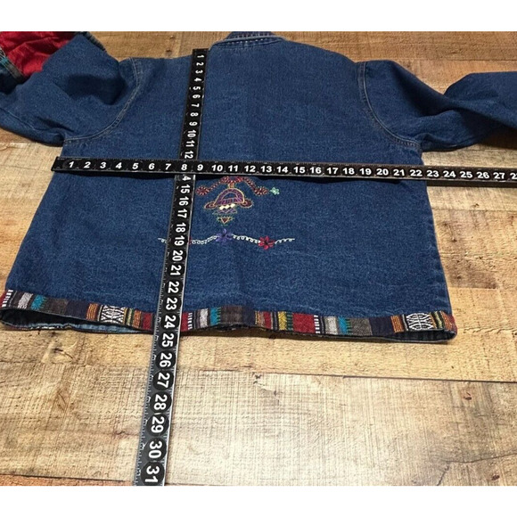 S Collection Jacket Womens Large Blue Denim Southwestern Embroidered Boho Y2K - Picture 3 of 12